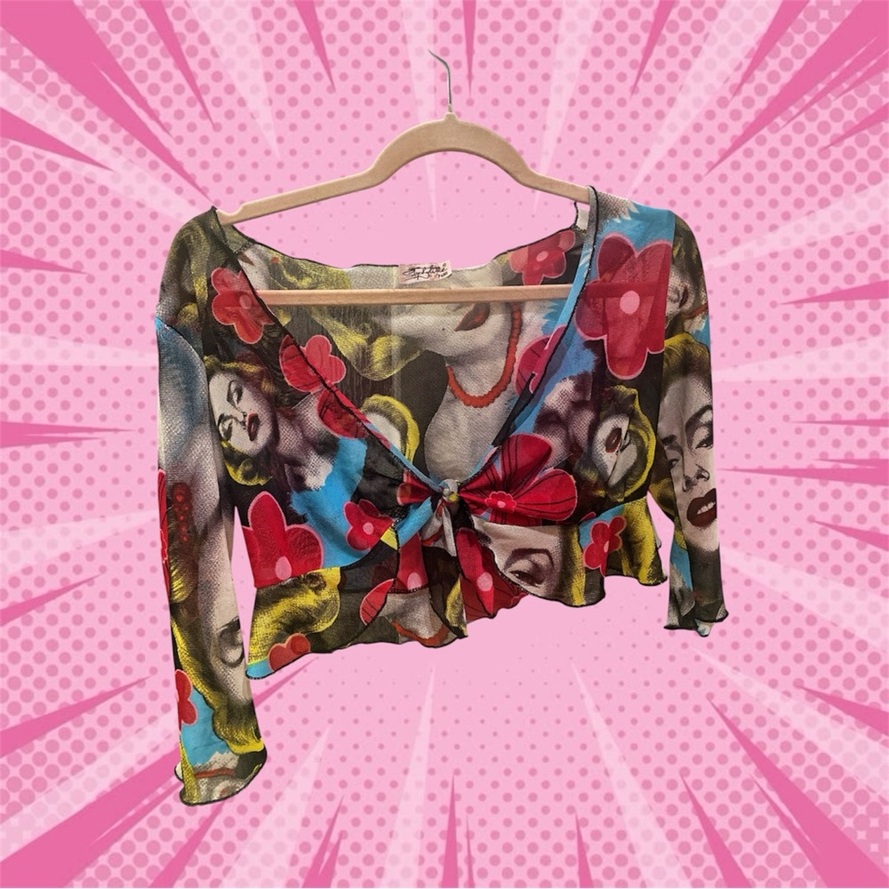 Pop Art Marilyn Mesh Bolero Top – Sheer Tie Front